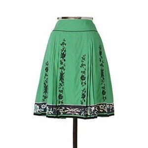 Anthropologie Lithe Embroidered Rustling Wind Skirt 2 Floral Pleated A-Line Knee